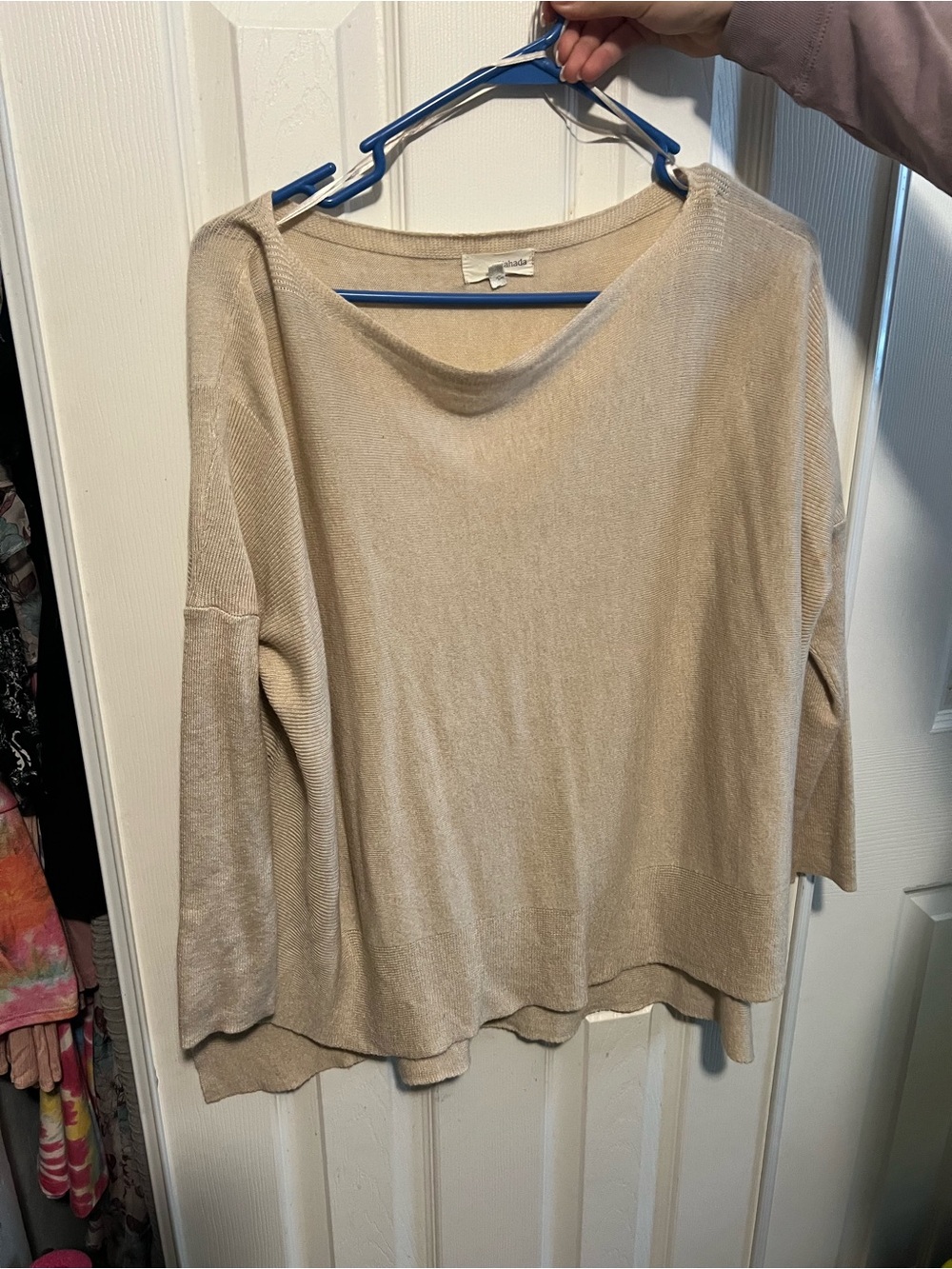 Yahada Beige Lightweight Boatneck Sweater